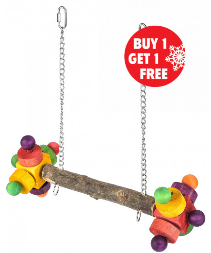 Parrot-Supplies Wooden Bird Swing Toy With Double Twirlers - BOGOF